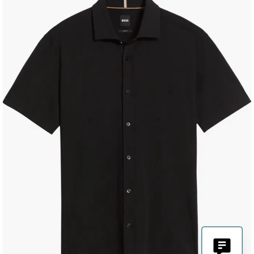 BOSS Men's Black Short-Sleeve Button-Up Shirt Stretch Cotton Made in Italy